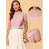 imageAllegra K Mock Neck Blouse for Womens Puff Sleeve Elegant Mesh Sleeve TopPink