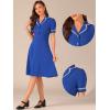 imageAllegra K Peter Pan Collar Dress for Womens Work Puff Sleeve Vintage DressesRoyal Blue