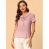 imageAllegra K Peter Pan Collar Tops for Womens Tie Neck Ruffle BlousePink