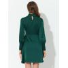 imageAllegra K Polka Dots Dress for Womens Keyhole Long Sleeve Aline DressesDark Green