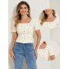 imageAllegra K Smocked Crop Top for Womens Slim Fit Floral Peasant BlouseBeige Yellow