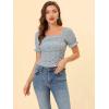 imageAllegra K Smocked Crop Top for Womens Slim Fit Floral Peasant BlouseBlue