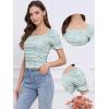 imageAllegra K Smocked Crop Top for Womens Slim Fit Floral Peasant BlouseCyan