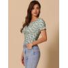 imageAllegra K Smocked Crop Top for Womens Slim Fit Floral Peasant BlouseDusty Green