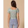 imageAllegra K Smocked Crop Top for Womens Slim Fit Floral Peasant BlouseDusty Green