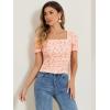 imageAllegra K Smocked Crop Top for Womens Slim Fit Floral Peasant BlouseOrange Pink