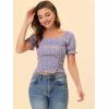 imageAllegra K Smocked Crop Top for Womens Slim Fit Floral Peasant BlousePurple