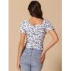 imageAllegra K Smocked Crop Top for Womens Slim Fit Floral Peasant BlouseWhite Blue