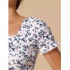imageAllegra K Smocked Crop Top for Womens Slim Fit Floral Peasant BlouseWhite Blue