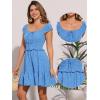 imageAllegra K Summer Boho Dress for Womens 2025 Smocked Ruffle Floral Dresses Cap Sleeve Tiered Mini DressBlue