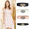 imageAllegra K Women Gold Tone Flower Design Metal Interlocking Buckle Elastic Cinch Belt WaistbeltBlack