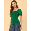 imageAllegra K Womens 2023 Elegant Square Neck Tops Semi Sheer Puff Sleeve BlouseGreen