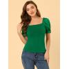imageAllegra K Womens 2023 Elegant Square Neck Tops Semi Sheer Puff Sleeve BlouseGreen