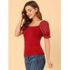 imageAllegra K Womens 2023 Elegant Square Neck Tops Semi Sheer Puff Sleeve BlouseRed