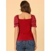 imageAllegra K Womens 2023 Elegant Square Neck Tops Semi Sheer Puff Sleeve BlouseRed