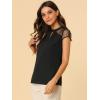 imageAllegra K Womens 2023 Summer Keyhole Neck Ruffle Mesh Sheer Lace Panel Elegant Blouse TopBlack