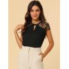 imageAllegra K Womens 2023 Summer Keyhole Neck Ruffle Mesh Sheer Lace Panel Elegant Blouse TopBlack