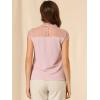 imageAllegra K Womens 2023 Summer Keyhole Neck Ruffle Mesh Sheer Lace Panel Elegant Blouse TopPink