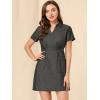 imageAllegra K Womens Chambray Collared V Neck ALine Shirt Denim Dress with PocketsBlack
