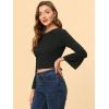 imageAllegra K Womens Chiffon Blouse Bow Tie Back Bell Sleeve Crop TopBlack