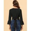 imageAllegra K Womens Chiffon Blouse Bow Tie Back Bell Sleeve Crop TopBlack