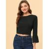 imageAllegra K Womens Chiffon Blouse Bow Tie Back Bell Sleeve Crop TopBlack