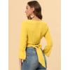 imageAllegra K Womens Chiffon Blouse Bow Tie Back Bell Sleeve Crop TopYellow