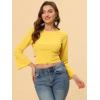 imageAllegra K Womens Chiffon Blouse Bow Tie Back Bell Sleeve Crop TopYellow