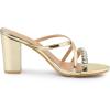 imageAllegra K Womens Crisscross Strap Rhinestone Block Heel Slide SandalsGold