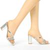 imageAllegra K Womens Crisscross Strap Rhinestone Block Heel Slide SandalsSilver