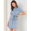 imageAllegra K Womens Denim Jean Dress 2024 Summer Casual Collared Belted Button Down Denim Shirt DressesBlue