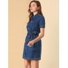 imageAllegra K Womens Denim Jean Dress 2024 Summer Casual Collared Belted Button Down Denim Shirt DressesDark Blue