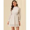 imageAllegra K Womens Elegant Long Sleeve Stand Collar High Waist Floral Lace DressBeige