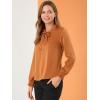 imageAllegra K Womens Elegant Ruffle Tie Neck Long Sleeve Work Office Satin Blouse TopCaramel