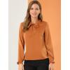 imageAllegra K Womens Elegant Ruffle Tie Neck Long Sleeve Work Office Satin Blouse TopCaramel