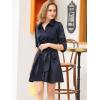 imageAllegra K Womens Elegant Satin Dresses Pleated Waist ALine Belted Puff Sleeve Shirt DressDark Blue