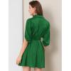 imageAllegra K Womens Elegant Satin Dresses Pleated Waist ALine Belted Puff Sleeve Shirt DressGreen