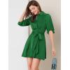 imageAllegra K Womens Elegant Satin Dresses Pleated Waist ALine Belted Puff Sleeve Shirt DressGreen