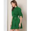 imageAllegra K Womens Elegant Satin Dresses Pleated Waist ALine Belted Puff Sleeve Shirt DressGreen