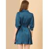 imageAllegra K Womens Elegant Satin Dresses Pleated Waist ALine Belted Puff Sleeve Shirt DressPeacock Blue