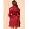 imageAllegra K Womens Elegant Satin Dresses Pleated Waist ALine Belted Puff Sleeve Shirt DressWine Red