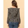 imageAllegra K Womens Floral Printed Top Long Sleeve Round Neck Ruffle Collar BlouseBlack