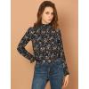 imageAllegra K Womens Floral Ruffled Vintage Boho Long Sleeve Mock Neck BlouseBlack