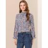 imageAllegra K Womens Floral Ruffled Vintage Boho Long Sleeve Mock Neck BlouseBlue Gray