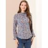 imageAllegra K Womens Floral Ruffled Vintage Boho Long Sleeve Mock Neck BlouseBlue Gray