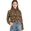imageAllegra K Womens Floral Ruffled Vintage Boho Long Sleeve Mock Neck BlouseBrown