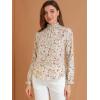 imageAllegra K Womens Floral Ruffled Vintage Boho Long Sleeve Mock Neck BlouseWhite