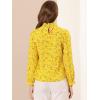 imageAllegra K Womens Floral Ruffled Vintage Boho Long Sleeve Mock Neck BlouseYellow