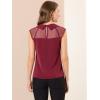 imageAllegra K Womens Peter Pan Collar Blouse Sheer Mesh Panel Short Sleeve Work Top ShirtDark Red