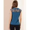 imageAllegra K Womens Peter Pan Collar Blouse Sheer Mesh Panel Short Sleeve Work Top ShirtPeacock Blue
